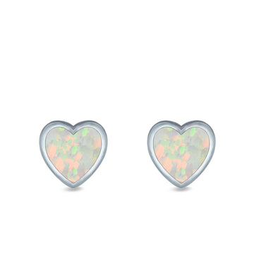 Heart Stud Earrings Lab Created White Opal 925 Sterling Silver (11mm)
